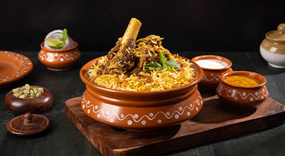 Authentic Indian dum biryani featuring tender mutton at Dabbawalla Restaurant Singapore